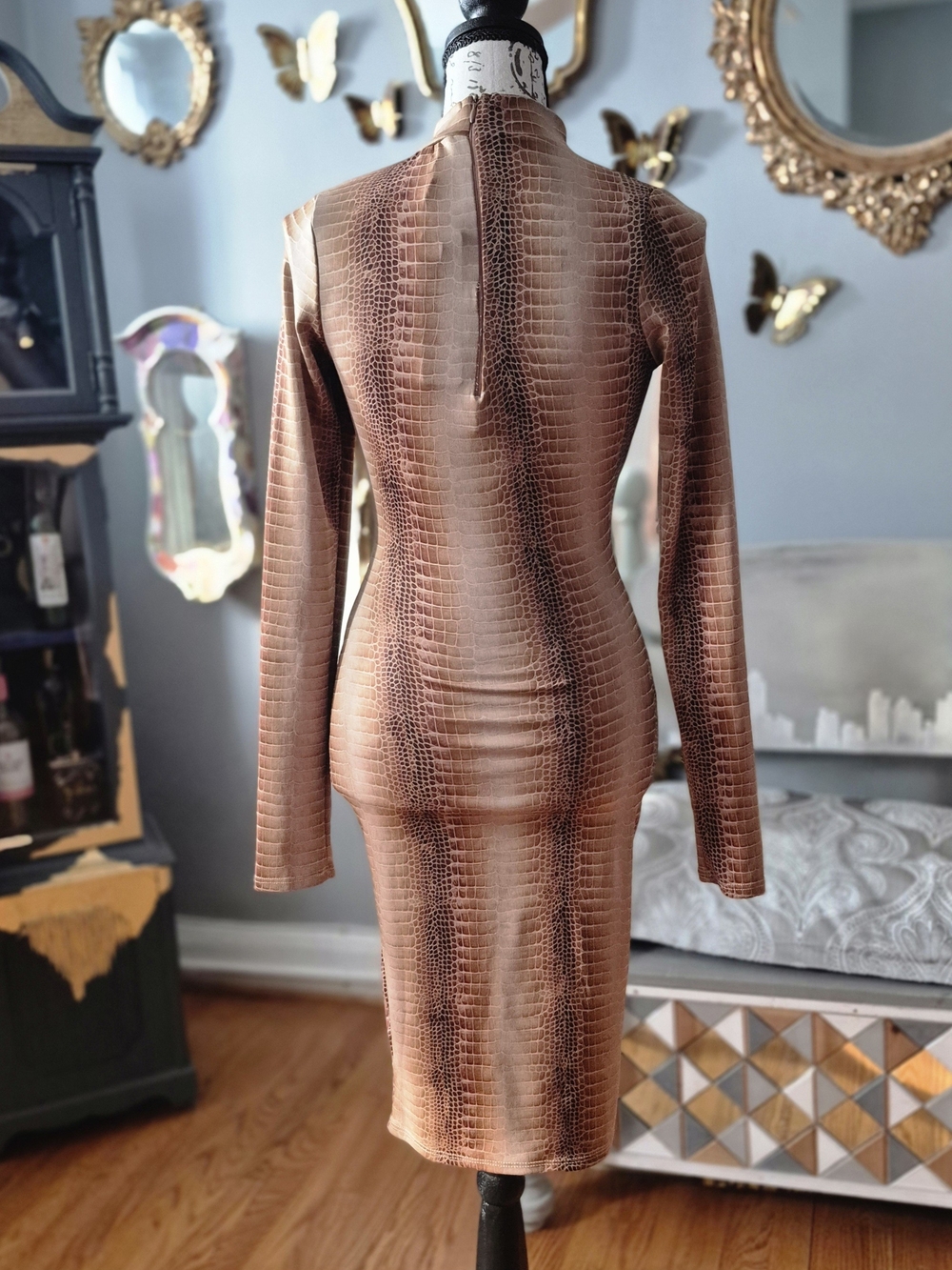 Faux Snake Textured Bodycon Dress Set in Rich Copper XS - Picture 4 of 6